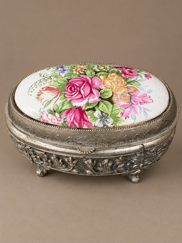 Vintage oval floral porcelain - floral,