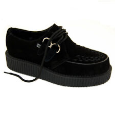 T.U.K. A7270 2-Ring Round Toe Low Creeper Black Suede Rockabilly