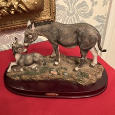 JULIANA COLLECTION DONKEY AND FOAL FIGURINE ON WOODEN PLINTH