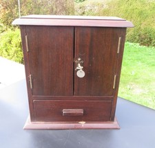 Vintage Small Pipe Smokers Tabletop Mahogany Cabinet, Working Lock with Key