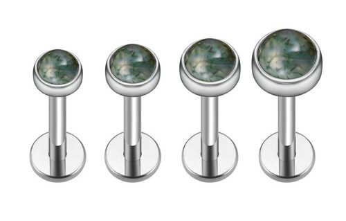 Titanium 16g moss agate stud - moss,