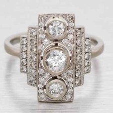 Art Deco Style Lab Created Diamond Three-Stone Engagement Ring 14K White Gold FN