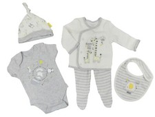 Baby Boys 5 Piece Layette Set First Size Newborn 0-3 M and 3-6M 100% Cotton 