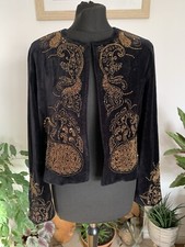 Zara Black Velvet Sequin Embellished Beaded Jacket Blazer - Size Medium Cropped
