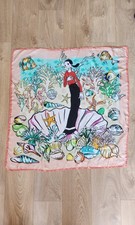Popeye Olive Oyl Boutique Moschino Silk Scarf, Birth of Venus parody, Pink