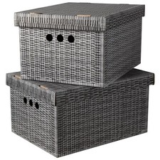 2pc Decorative Storage Boxes Home Office Box Organiser Large - Grey Wicker