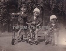 Original photo Vintage children on bikes & scooter circa 1915