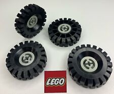 4 x LEGO TECHNIC Vintage Wheels Old Grey Hub with Large Tyre 43mm x 10mm - 1A