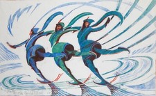Skaters by Cyril Power - Vintage Linocut Futurist Motion Art Print 1932