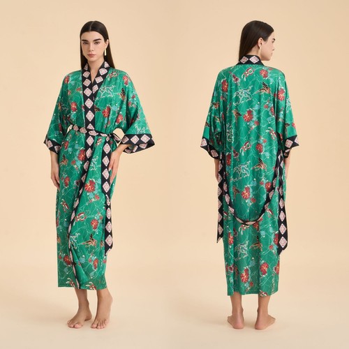 Green floral butterfly - butterfly, satin