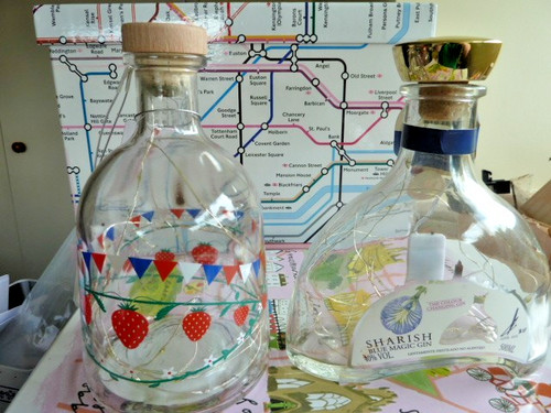 Empty gin bottles with corks - bottles,