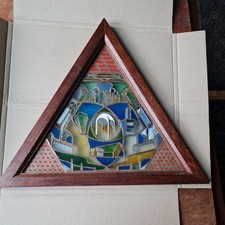 Vintage Mid-Century-Stained Glass Wall Art copper inlay 20 in  Wide