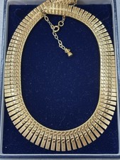 Cleopatra Fringe Wide Collar Choker Necklace Gold Tone Panel Mid-Century Modern