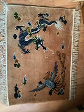 Vintage Chinese Silk Rug 36 x 25 Dragon and Phoenix Wall Hanging with COA