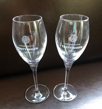 TAITTINGER CHAMPAGNE FLUTES WITH KNIGHT LOGO X 2  BY  STOLZLE  CRYSTAL UNUSED