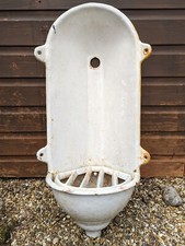 Vintage French Reclaimed Antique Enamel White Corner Sink Rustic Garden Feature