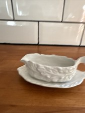 Vintage Sylvac sauce boat and saucer, leaf shaped, white, no 5148