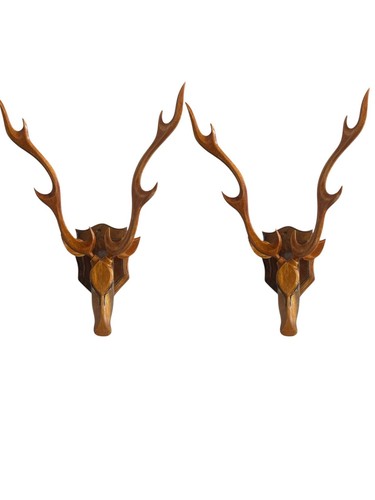 Pair wooden deer head wall - pair,