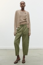 Zara Cotton High Waist Trousers With An Adjustable Elastic Waistband  Size 12 UK