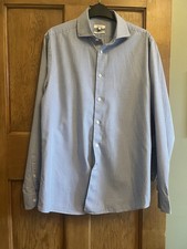 Reiss Men’s Shirt Size Large Blue Check Long Sleeve 100% Cotton Slim Fit