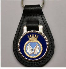 HMS Spartan Royal Navy RN Military pear drop shaped Leather Keyring - key fob