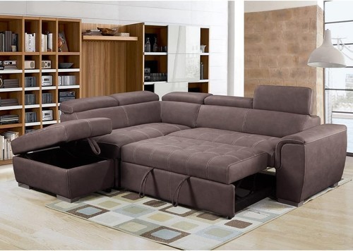Large brown suede corner sofa - suede,