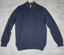 Musto Mens Sweater Size XL Navy Blue Pullover 1/4 Zip Ribbed Cotton Nautical