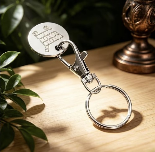 Silver shopping trolley token - trolley,