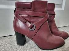 Marks and Spencer Women's Burgundy Leather Ankle Boots 5W Wide Insolia Heel VGC