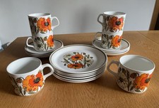 Set Of 6 J & G Meaking Vintage Cups,  Saucers and Side Plates Poppy Pattern
