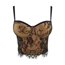 Bustier Bra Bralette Corset Crop Top Spaghetti Straps Sexy Lady Floral Lace Tank