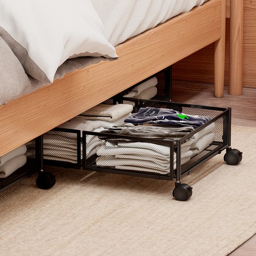 Under bed with wheels rolling - bed,