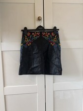 Zara Faux Leather Embroidered Zip Mini Skirt Floral Boho XS