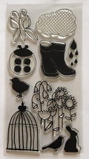 Ladybird wellies cloud rain drops rabbit bird cage flower clear stamp set