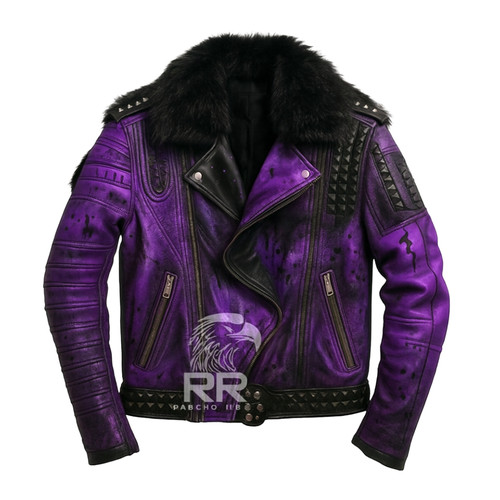 Purple studded leather biker - purple,