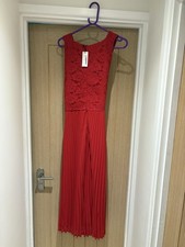 Red Pleated Midi Dress - Size