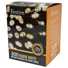 300 LED Outdoor String Lights Warm White Waterproof Battery-Powered with Timer 