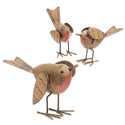 3pc robin redbreast metal bird - metal,
