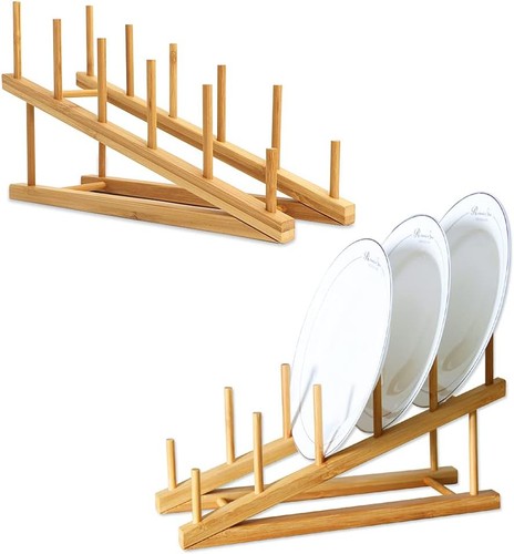 Pcs wooden dish rack bamboo - wooden,