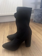 Ladies Black Ankle Sock Boots Chunky Heel Size 37 / UK 4 Never Worn