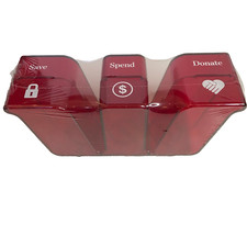 Westpak New & Sealed Vintage Red Plastic Money Box ( Save - Spend - Donate )