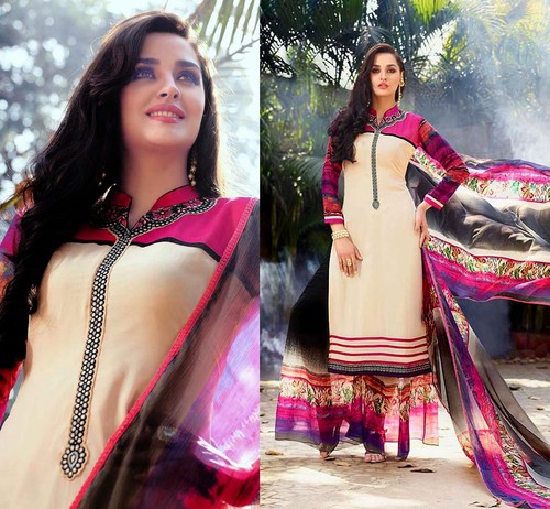 Cream printed georgette indian - cream,