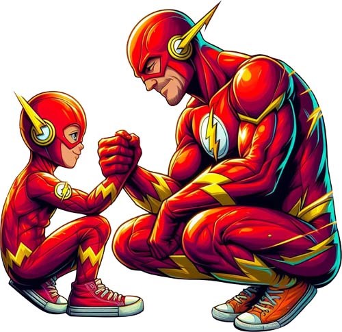 Colourful flash dad - dad, son