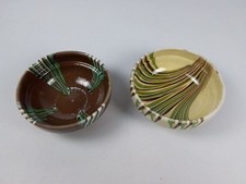 Small Marbled Slipware Terracotta Rustic Side Bowls 14 cm Vintage Pair