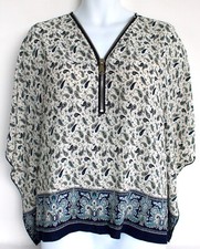 Apricot Paisley Kaftan top/blouse Ladies size M/L Blue Cream zip