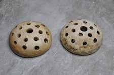 2 x Vintage Old Handmade Ikebana Ceramic Flower Frog Holder Vase Arrangement Set