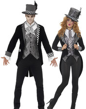 Deluxe Dark Mad Hatter Costume Mens Ladies Halloween Alice Fancy Dress New