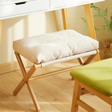 Modern Footstool Foldable Footrest Stool with Bamboo Leg& Beige Pad Living Room