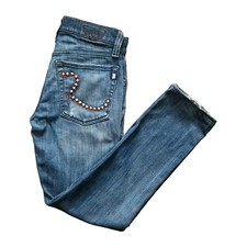 Rock & Republic Los Angeles Women's Jeans Blue Embroidered Y2K Pockets Button