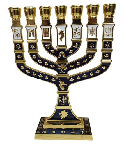 Large blue enamel - large, menorah